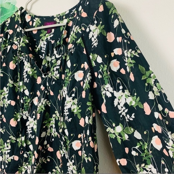 J.Crew Liberty London Poppy Dreams Black Floral Tie-Neck Popover Blouse Top - Picture 4 of 5